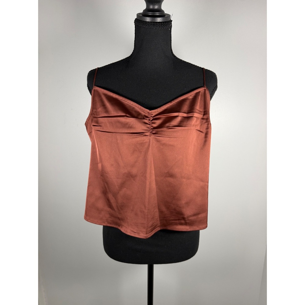 Abercrombie Satin V-Neck Cami Rust Brown Top  Coquette Dainty Fairycore L
